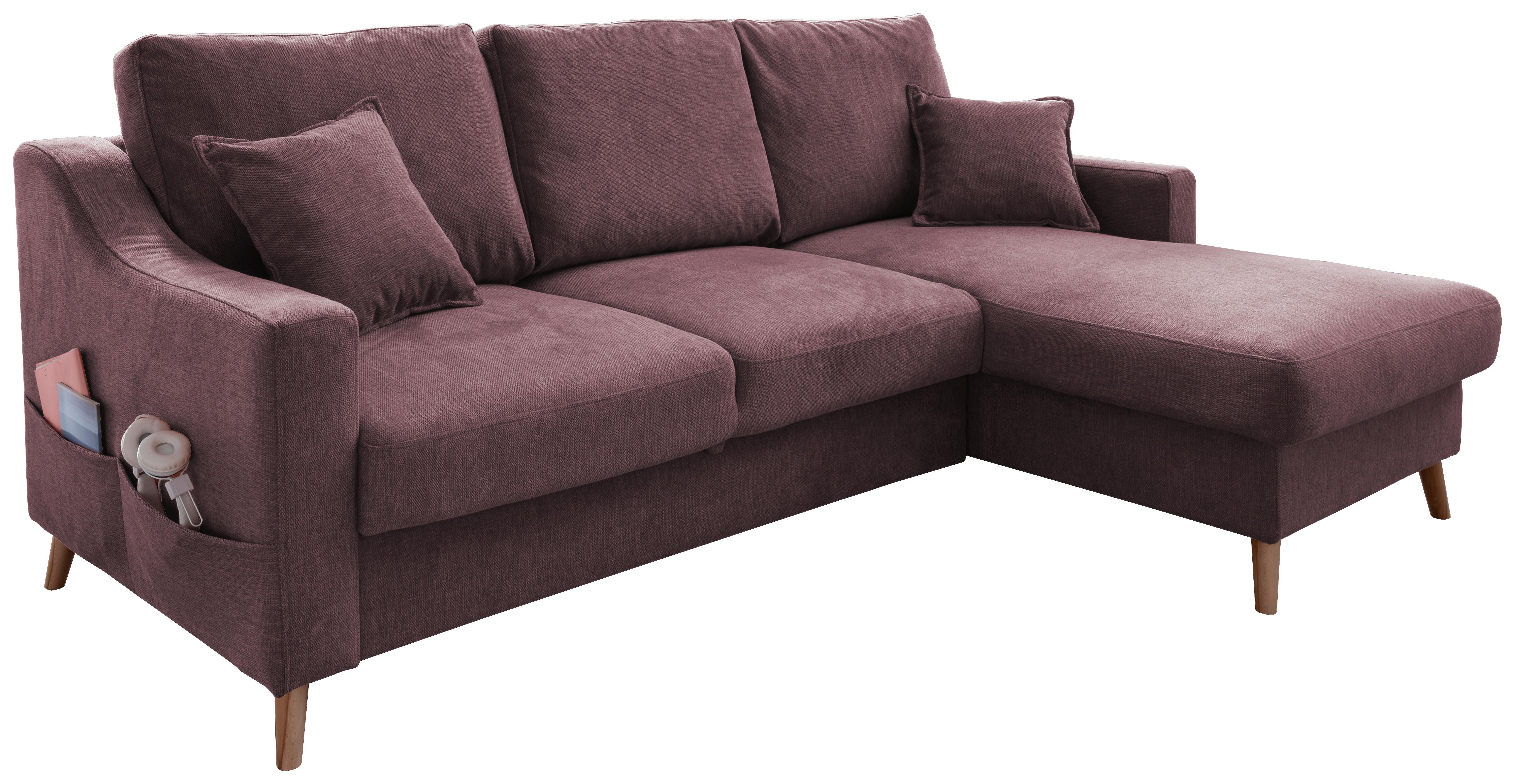 Ecksofa Mit Schlaffunktion Valentina Mit Kissen Bordeaux - Bordeaux/Naturfarben, KONVENTIONELL, Textil (228/150cm) - P & B