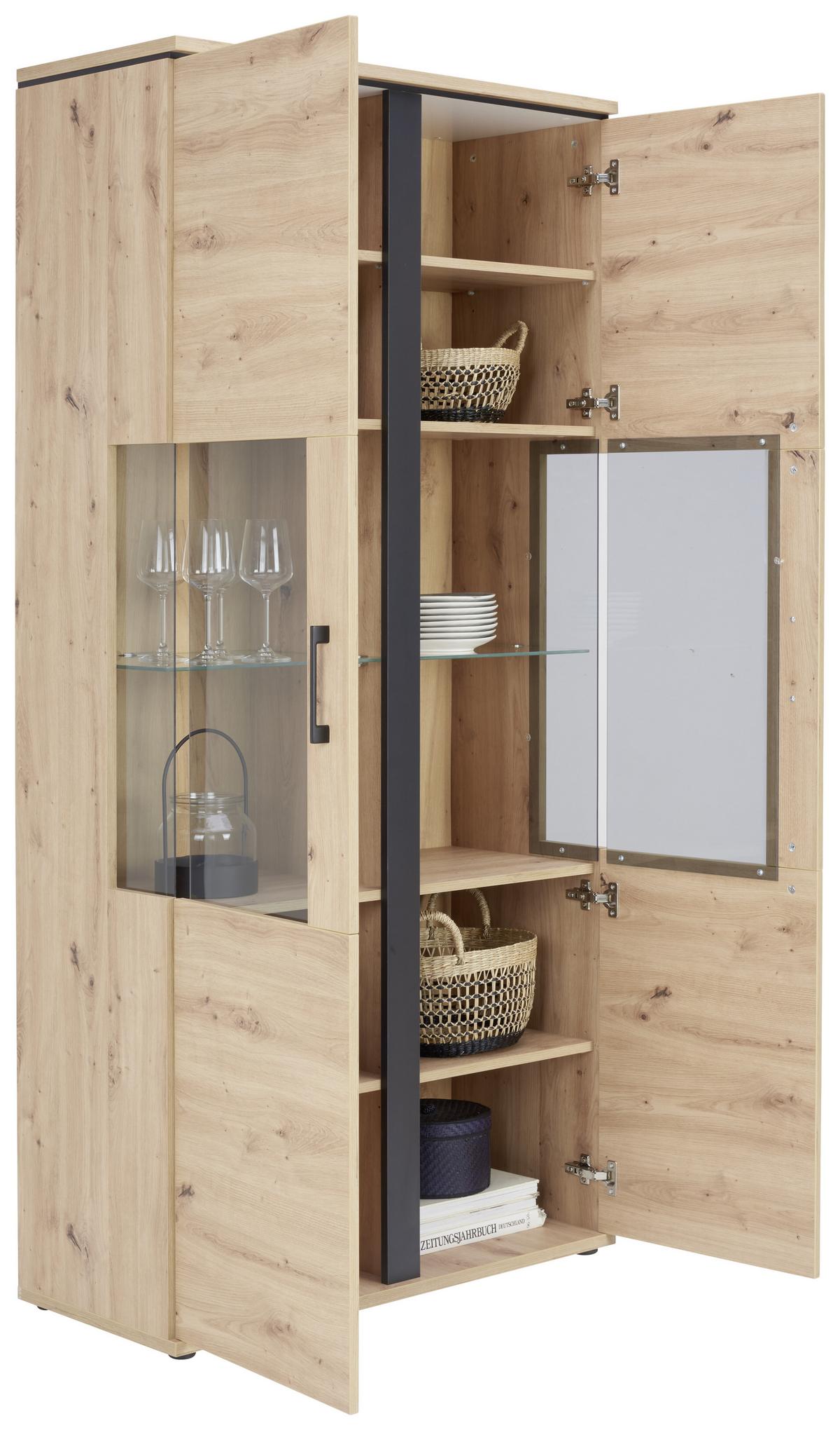 VITRÍNA NATURE - čierna/farba duba, Konventionell, kov/kompozitné drevo (95/144,3/42cm)