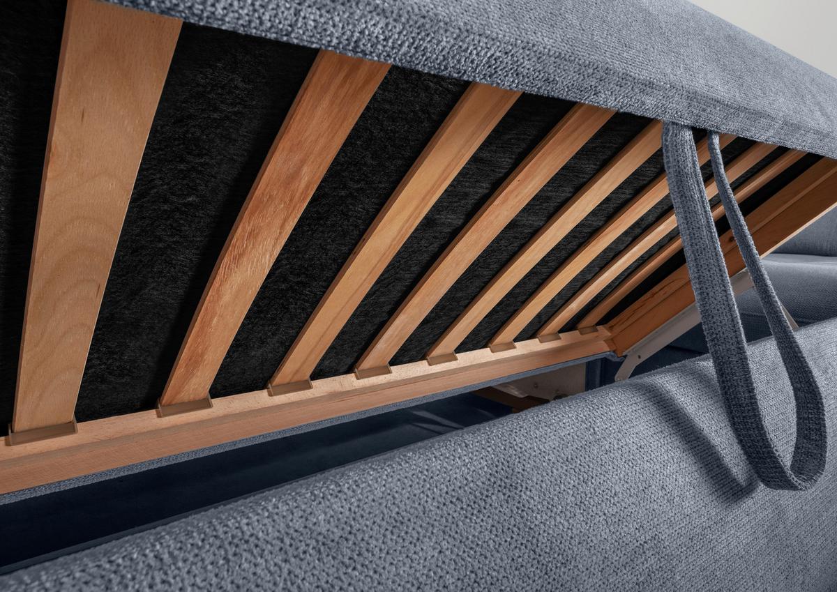 Wohnlandschaft Mit Bettkasten Rigatti Hellblau B: 387 Cm - Schwarz/Hellblau, MODERN, Textil (184/387/252cm) - Livetastic