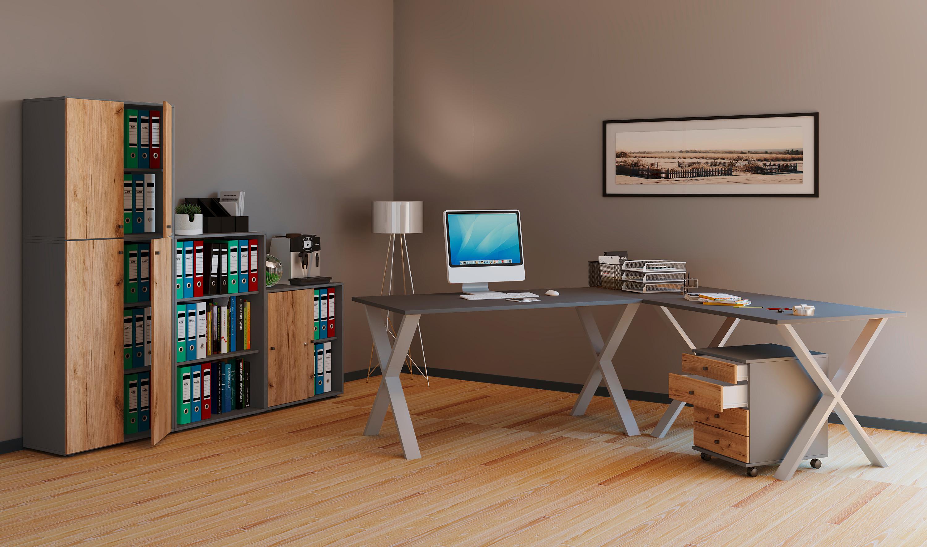 Schreibtisch Lona Anthrazit B: 140 cm - Anthrazit/Silberfarben, Design, Holzwerkstoff/Metall (140/76/80cm) - MID.YOU