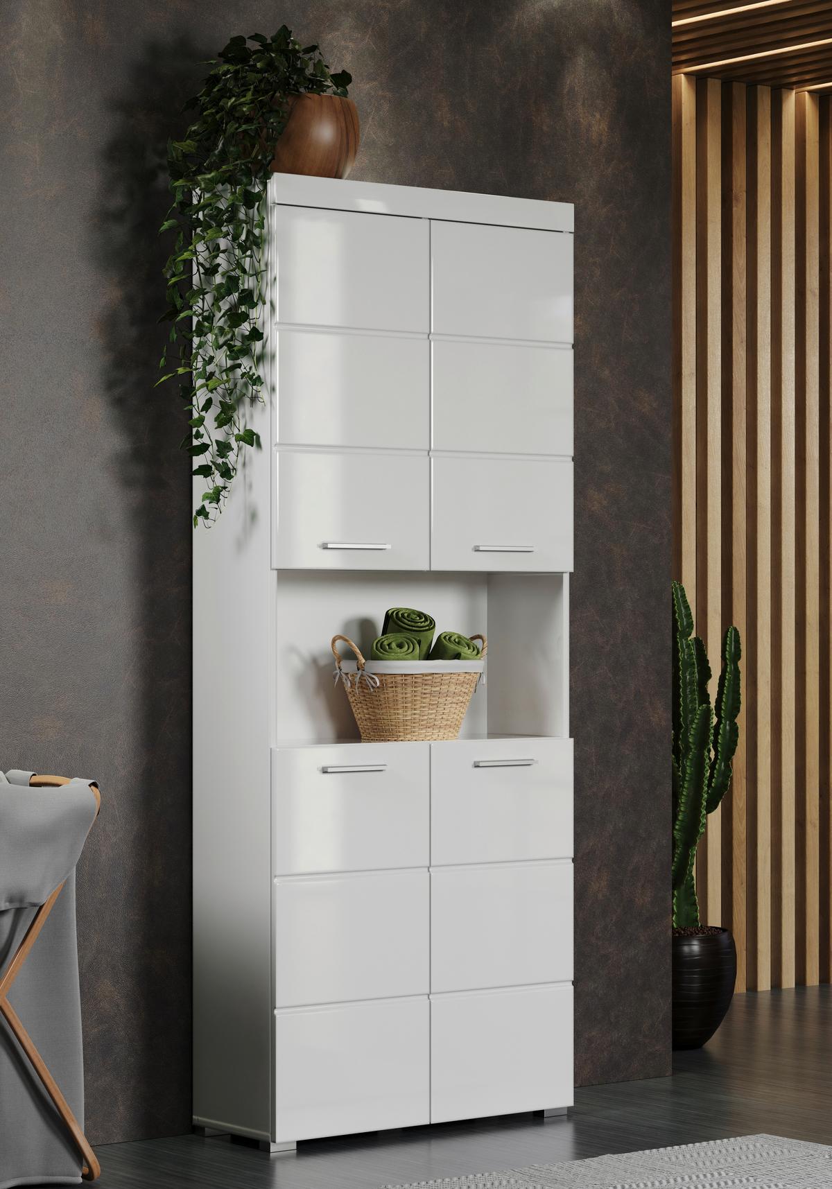 Hochschrank Amanda B: 73 Cm Weiß - Silberfarben/Weiß, MODERN, Holzwerkstoff (73/190/31cm) - MID.YOU
