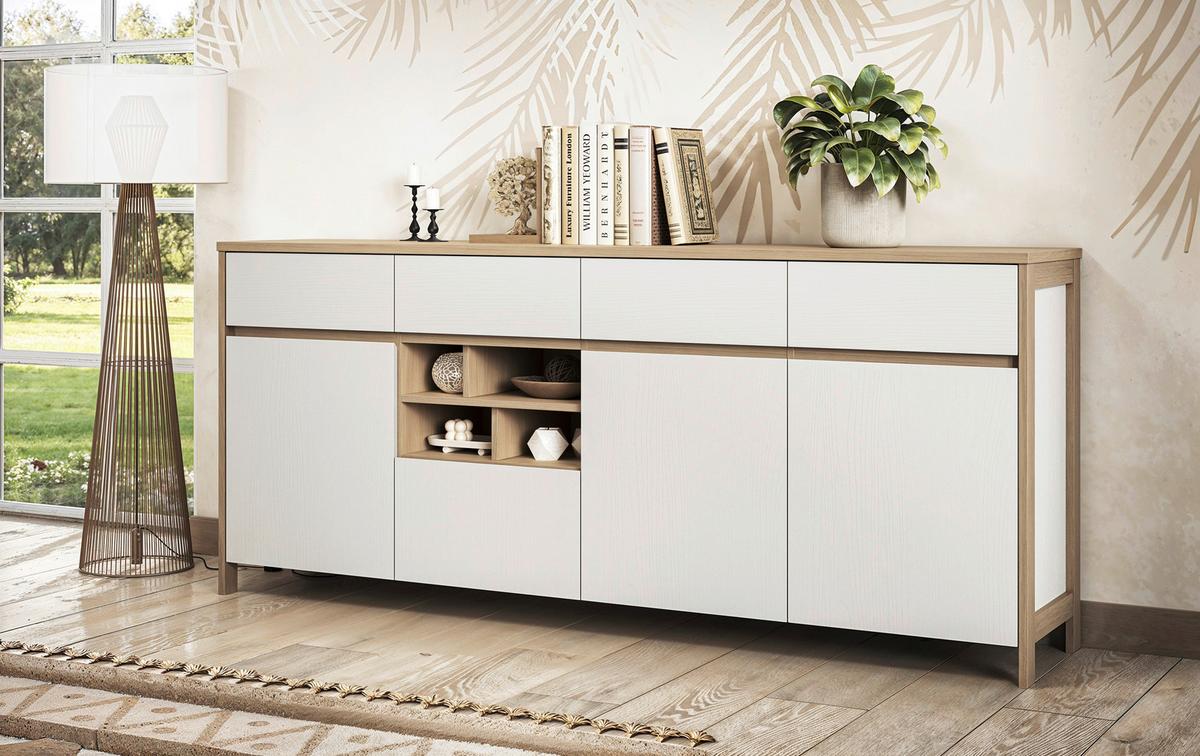 Sideboard Stranda Weiß/Eiche B: 193cm - Eichefarben/Weiß, Design, Holzwerkstoff (193/85/39cm) - MID.YOU