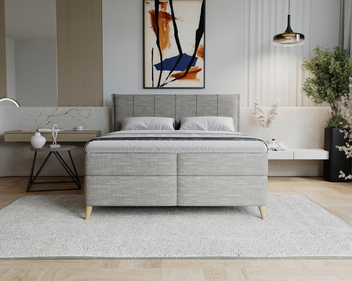 Americká posteľ VELORIA 140x200, sivá - sivá/prírodná farba, Konventionell, drevo/textil (140/200cm) - Mömax