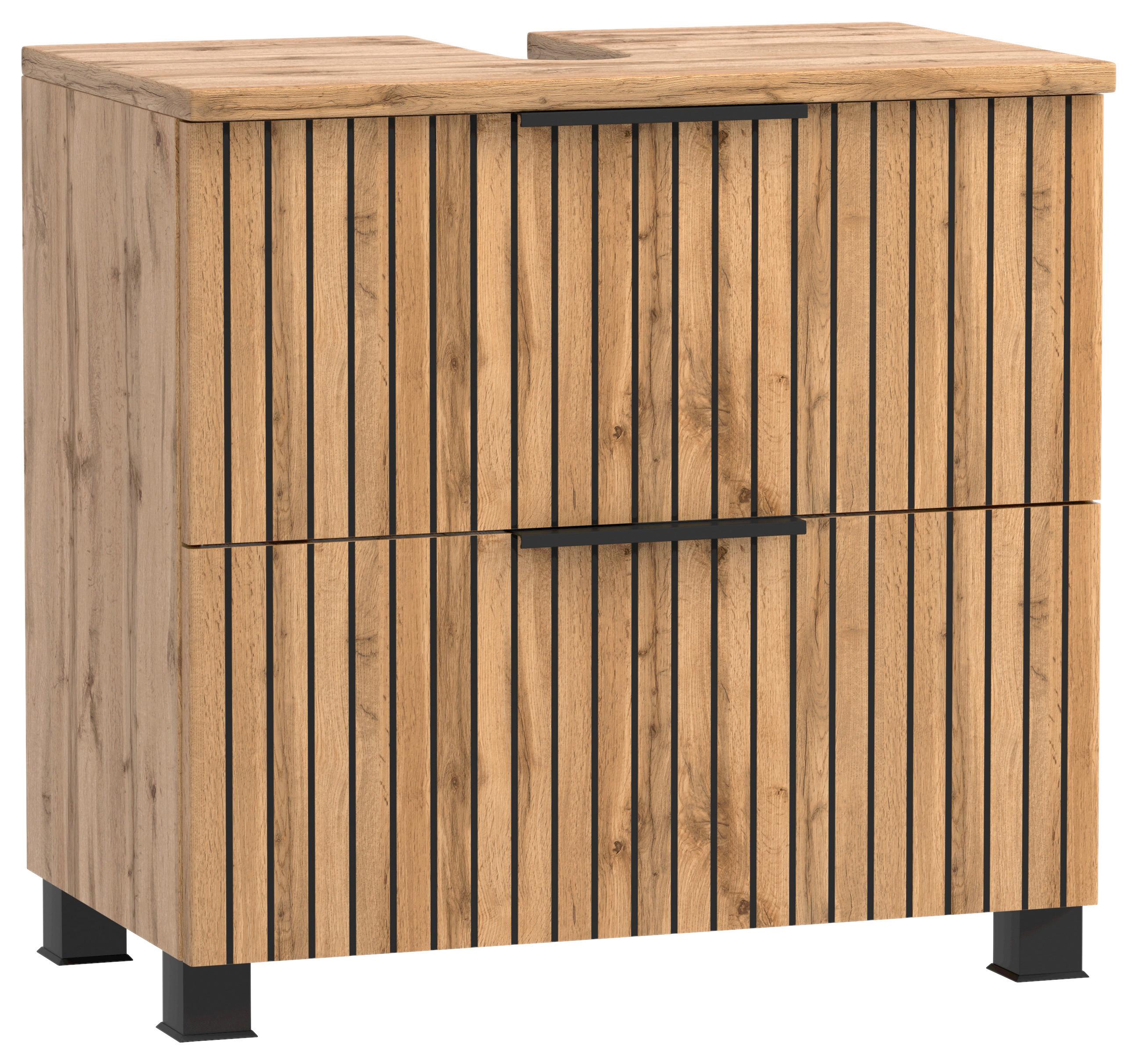 Waschbeckenunterschrank Chester B: 60 cm - Eiche Wotan/Schwarz, MODERN, Holzwerkstoff (60/54/35cm) - Held