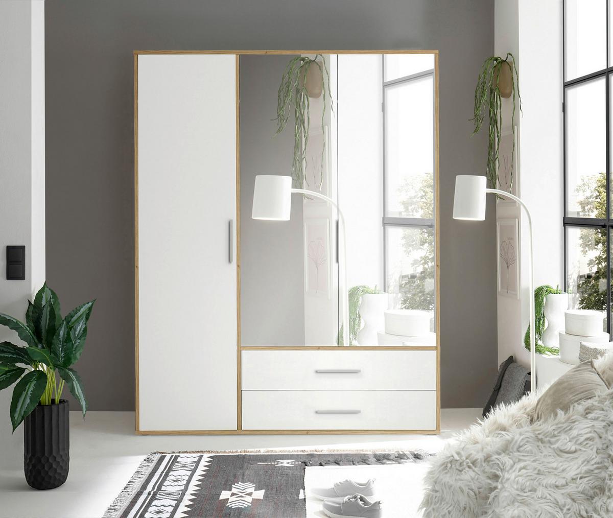 Kleiderschrank M. Spiegel 4trg Lembo Artisan Eiche/weiß 206cm - Weiß/Eiche Artisan, Basics, Glas/Holzwerkstoff (206/195/60cm)