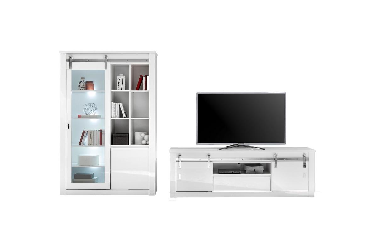 WOHNWAND Daytona Weiß HG B: 349 cm - Weiß Hochglanz/Weiß, Design, Holzwerkstoff (349/200/43cm) - Livetastic
