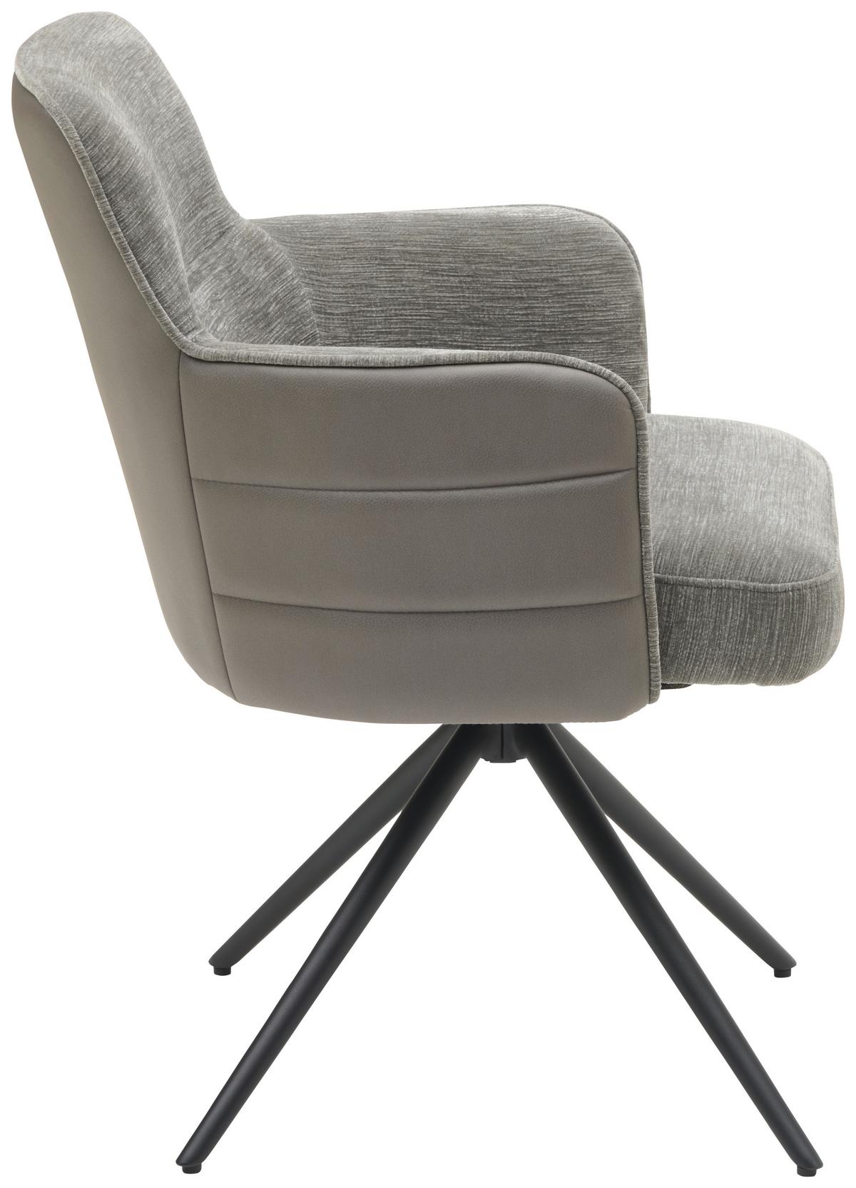 Armlehnstuhl Mia Webstoff Grau, B: 58 cm - Schwarz/Grau, KONVENTIONELL, Textil/Metall (58/82/64cm) - MID.YOU