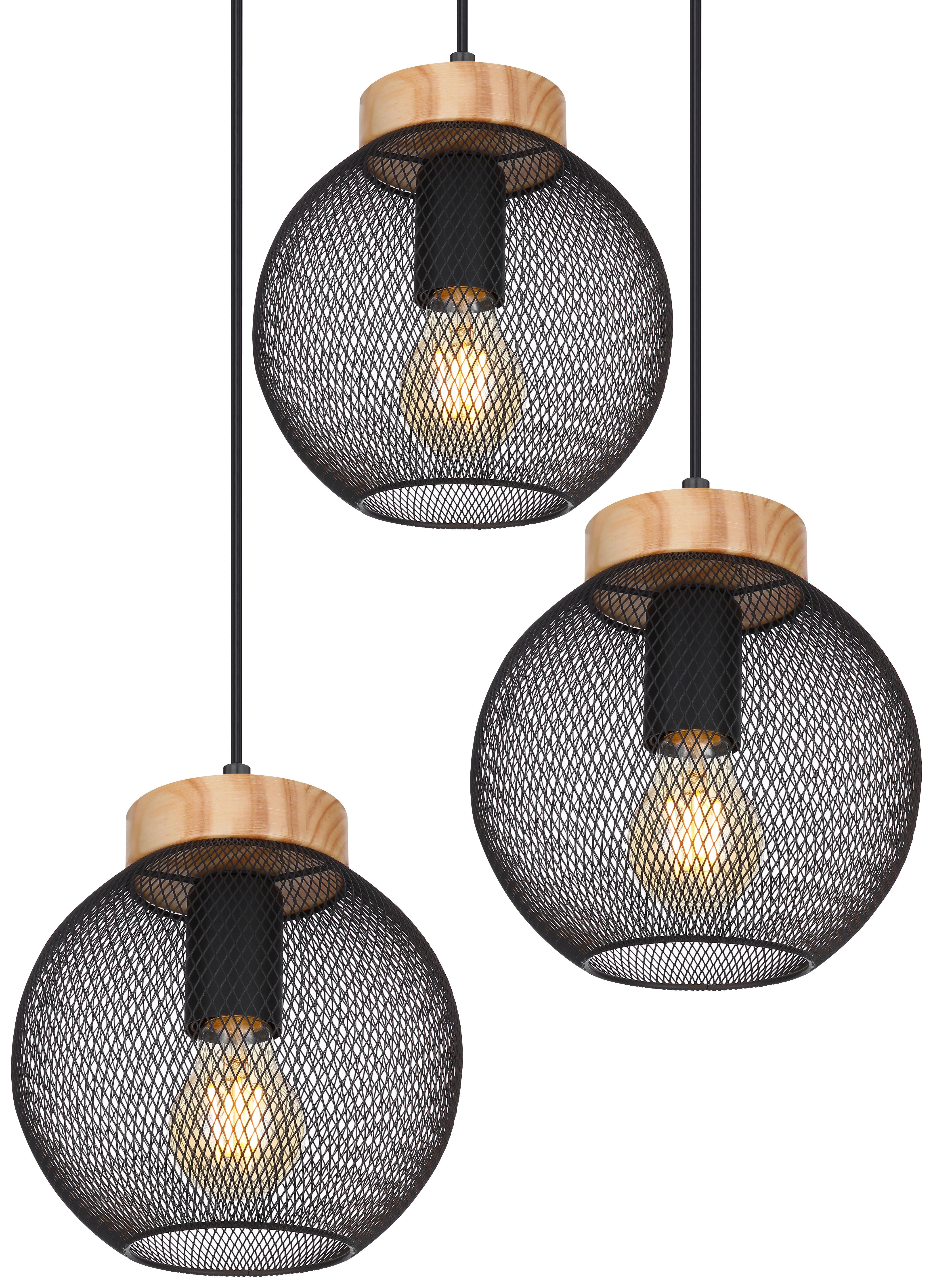 Hängeleuchte Vision H: 120 cm 3-Flammig mit Holz/ Metall