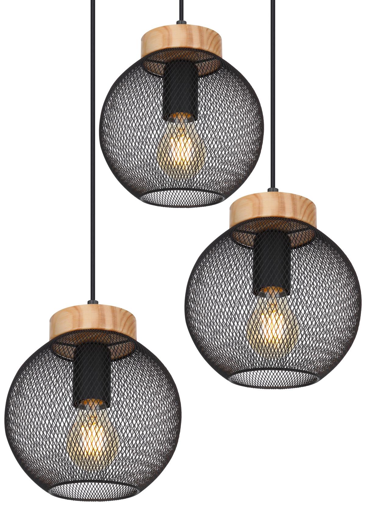 Hängeleuchte Vision H: 120 cm 3-Flammig mit Holz/ Metall - Schwarz/Braun, Basics, Holz/Metall (44/120cm) - Globo