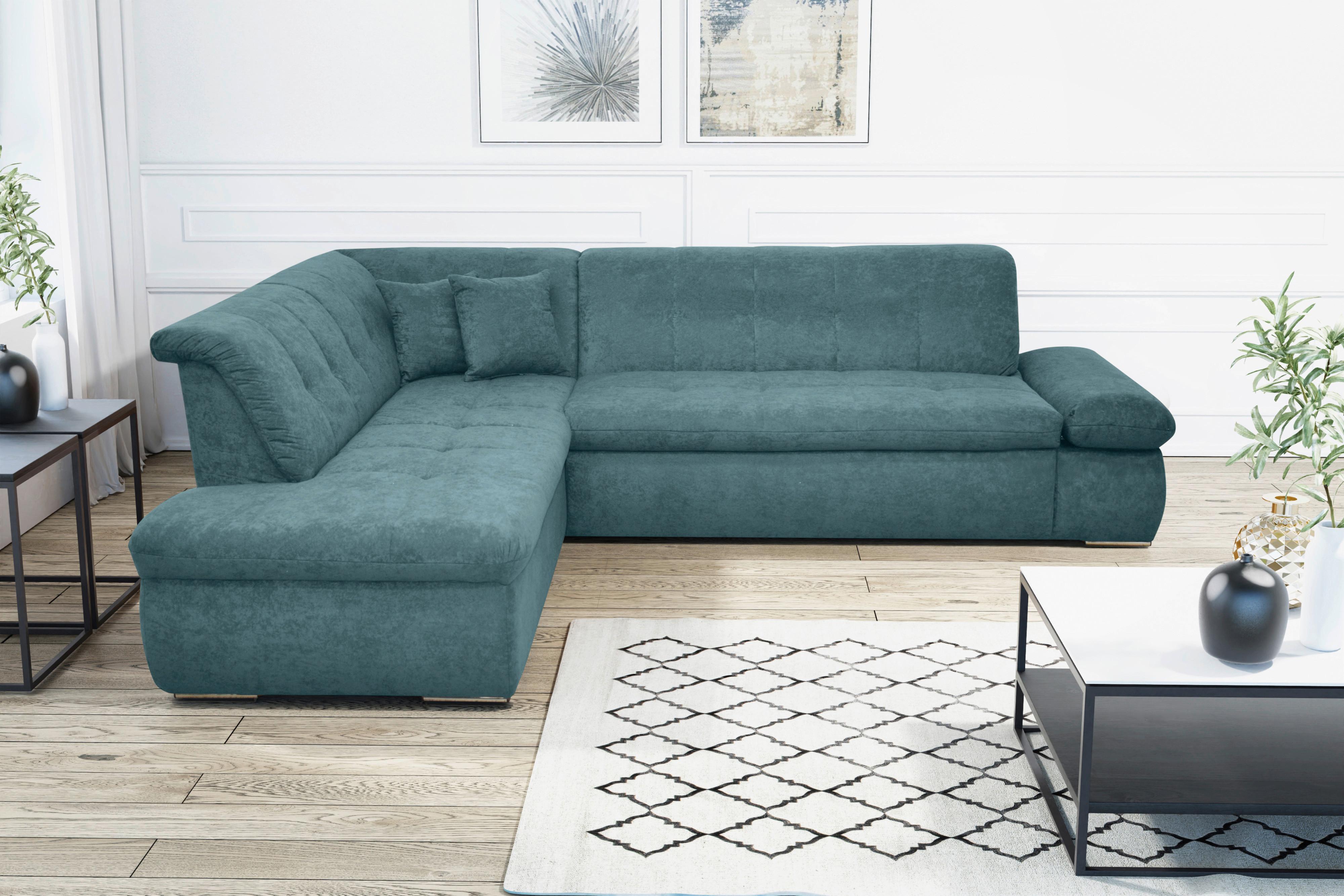 Ecksofa Mit Schlaffunktion Moric Petrol Mikrofaser - Chromfarben/Petrol, KONVENTIONELL, Textil (216/273cm) - MID.YOU