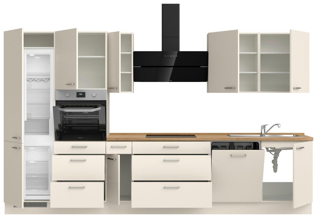 Kuchyňská linka 360 cm, magnólia / dekor dub - barvy dubu/magnolie, Moderní, kov/kompozitní dřevo (360cm) - Nobilia