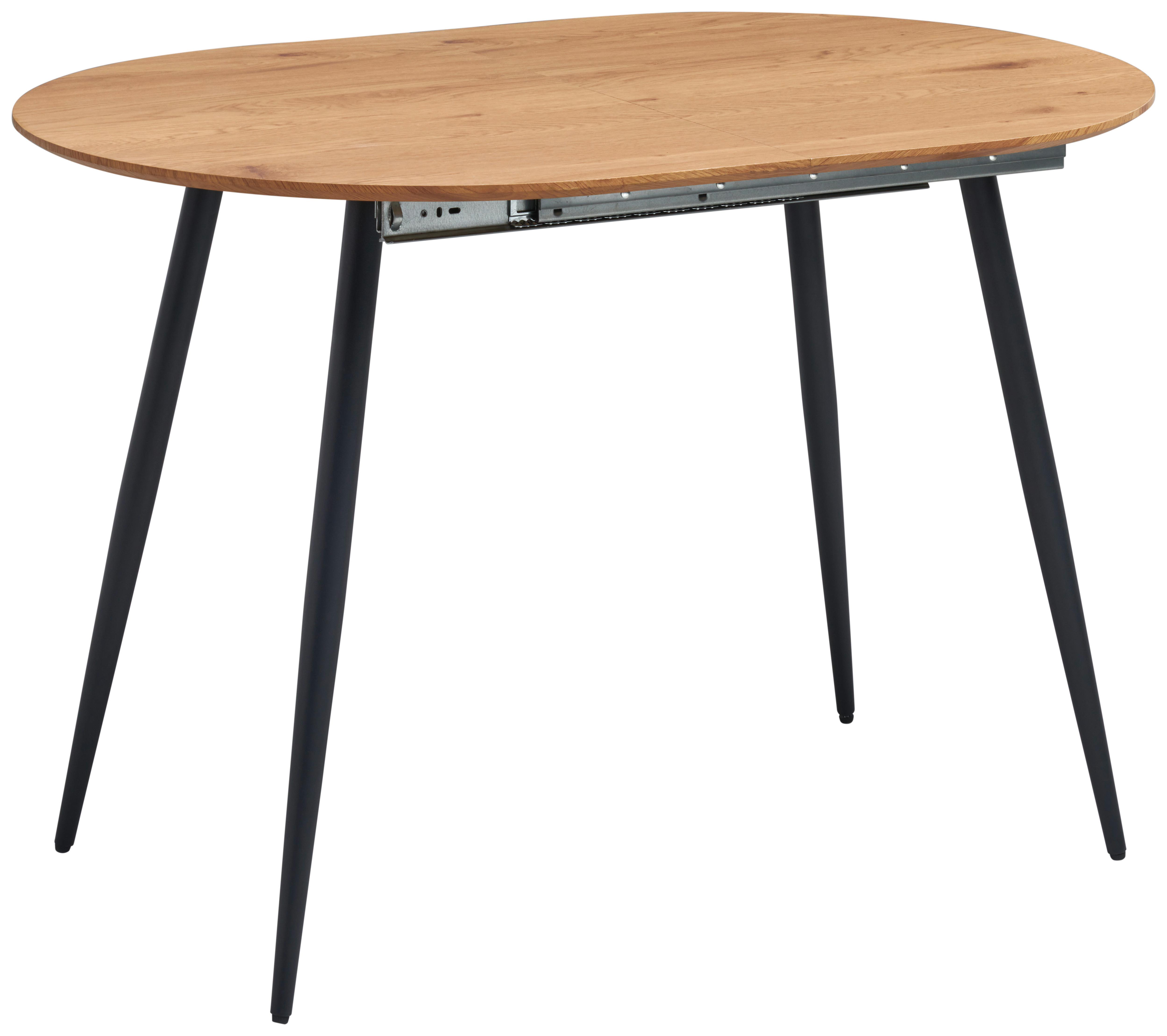 Ausziehtisch Lias 120 Az Mdf Eiche Dekor, B: 120-160 cm - Eichefarben/Schwarz, KONVENTIONELL, Holzwerkstoff/Metall (120-160/80/75cm) - MID.YOU