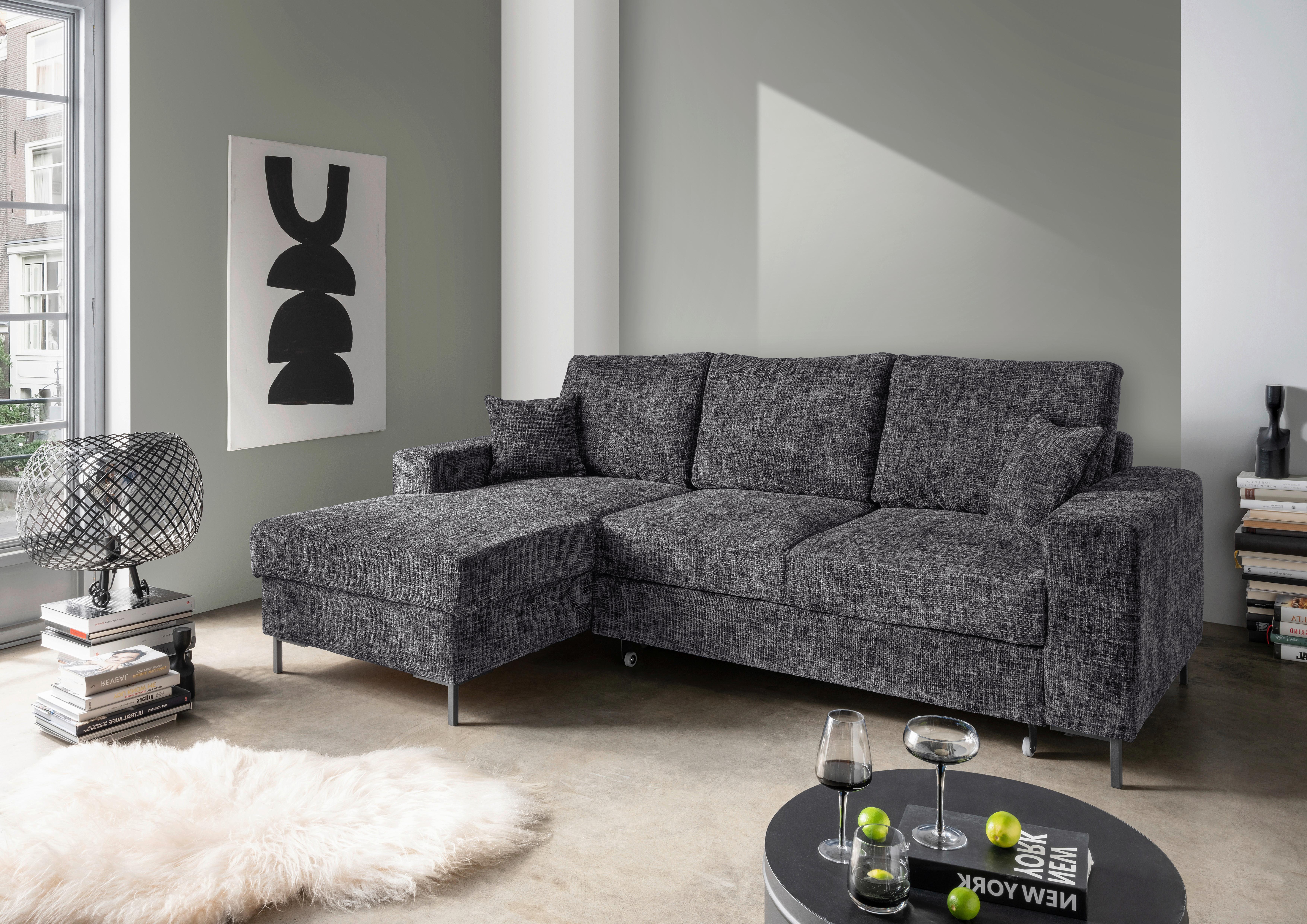 Eckschlafsofa Zona, Schwarz S: 143x237 Cm - Schwarz, KONVENTIONELL, Textil (143/237cm) - Livetastic