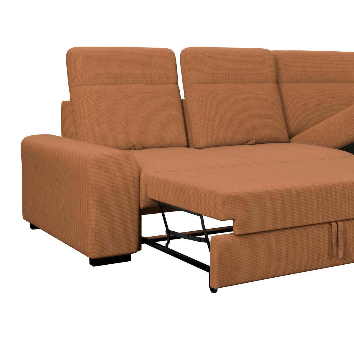 Ecksofa mit Bettfunktion Malaga new Chenille terracotta - Terracotta/Schwarz, KONVENTIONELL, Textil (286/203cm) - Ondega