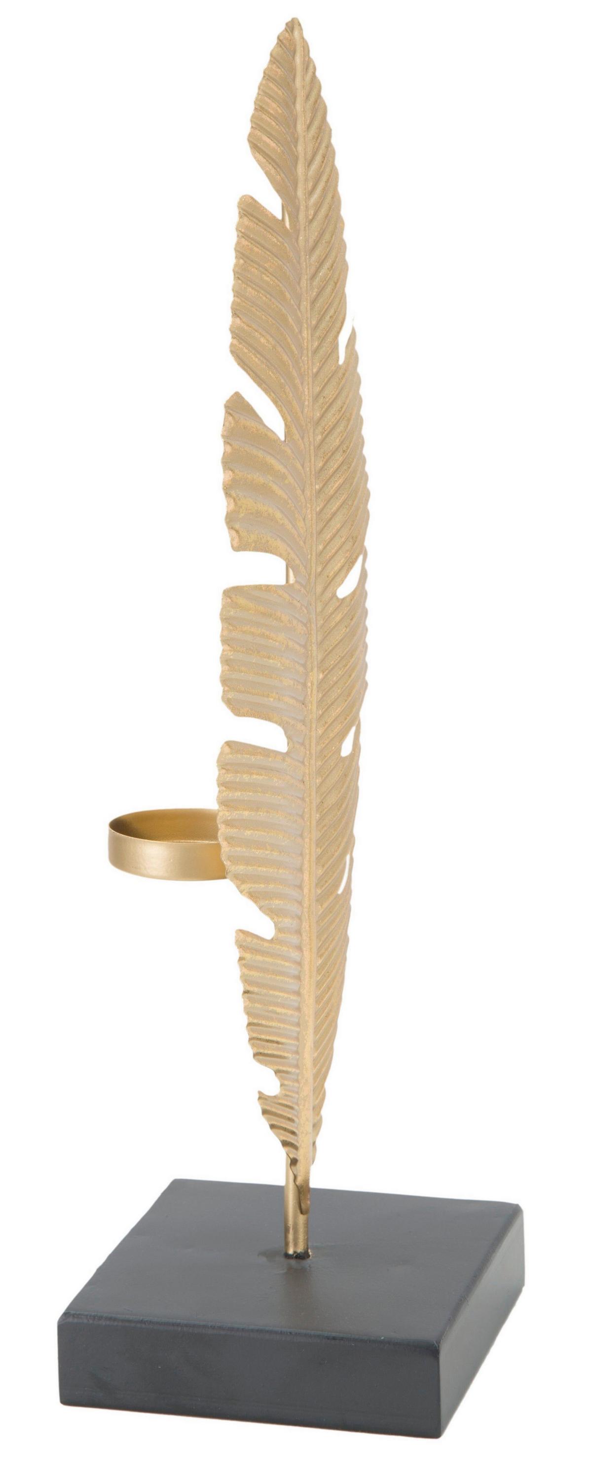 Skulptur Dekor Blatt Mit Kerzenhalter, B: 10 cm - Goldfarben, Basics, Metall (10/34/10cm)