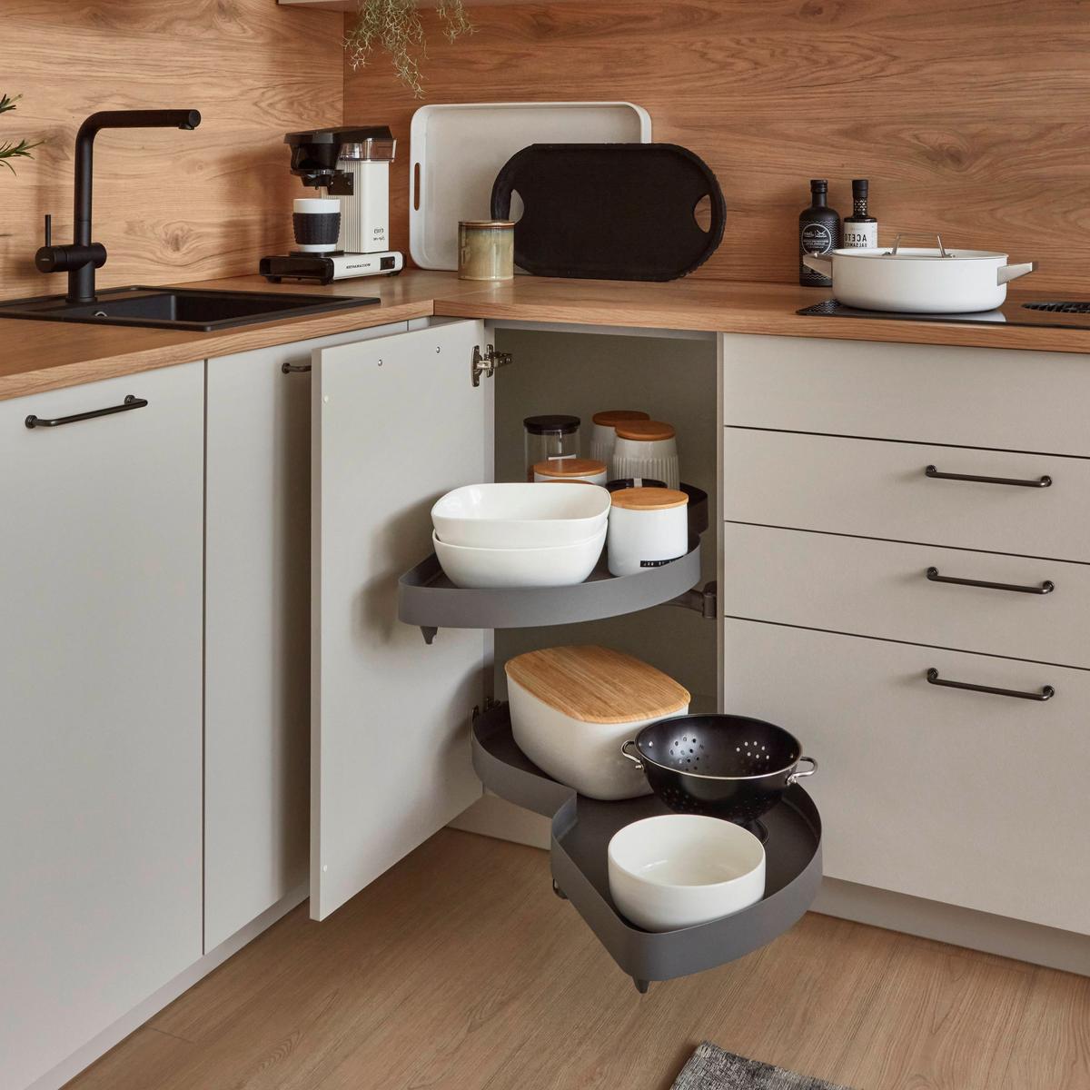 Eckküche Lucca - Sandfarben/Eichefarben, Trend, Holzwerkstoff (283,2/191,6cm) - Vertico