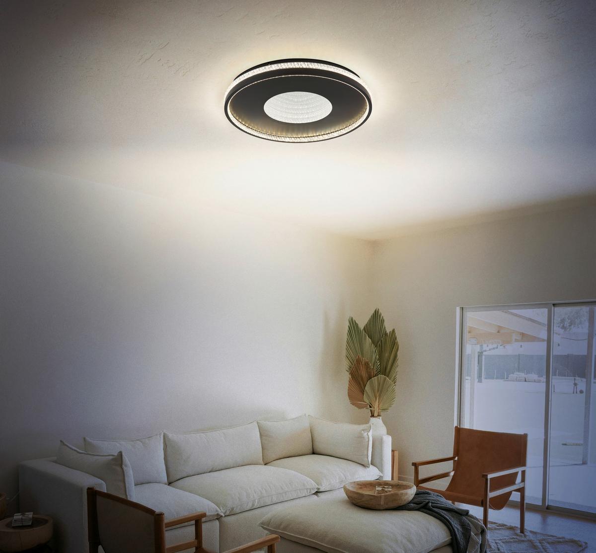 Led-deckenleuchte Waltraud Klar Schwarz D: 50 Cm - Klar/Schwarz, Trend, Kunststoff/Metall (50/6,5cm)
