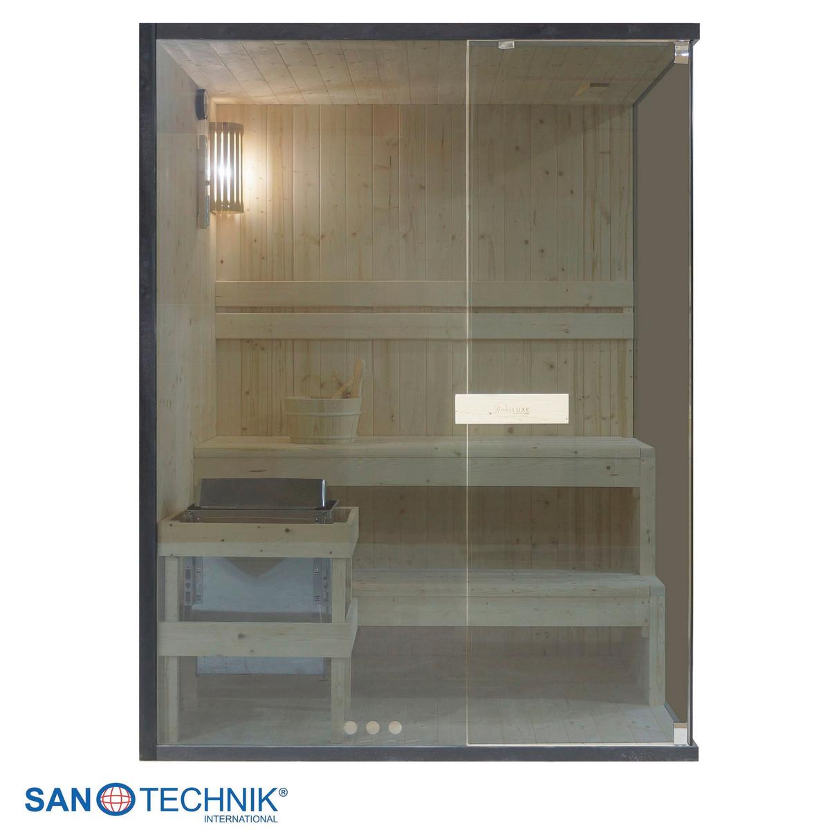 Sauna FALUN L geeignet für 2-3 Personen - Fichtefarben, Basics, Glas/Holz (150/120/200cm) - Sanotechnik
