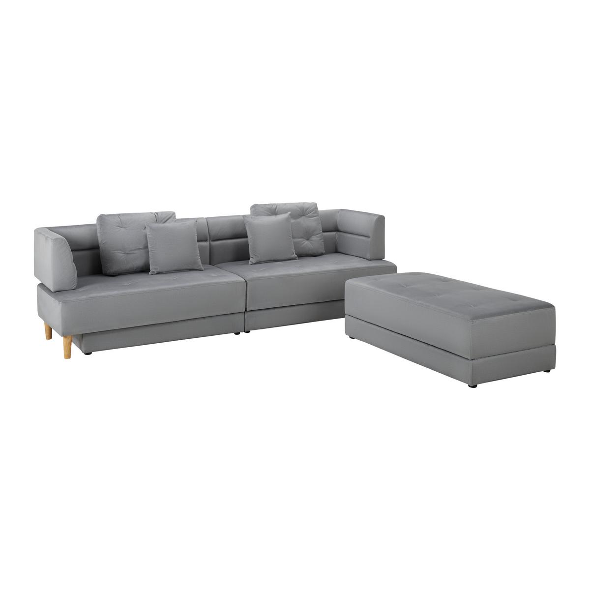 Pohovka s taburetem ELIZA světle šedá - černá/světle šedá, Moderní, dřevo/textil (260/75/210cm) - Bessagi Home