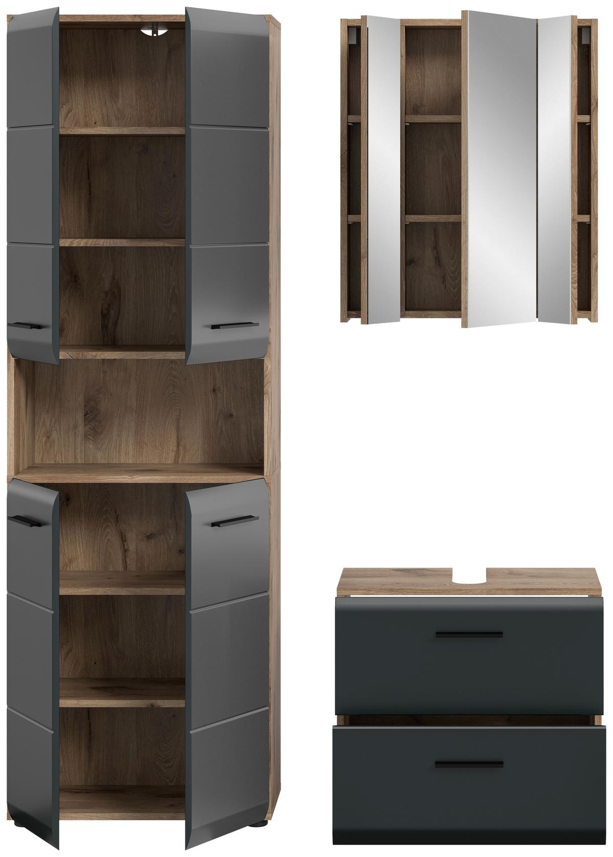Badezimmer Ice Schwarz/Eiche Dekor B: 120cm - Eiche dunkel/Schwarz, Basics, Holzwerkstoff (120cm) - MID.YOU