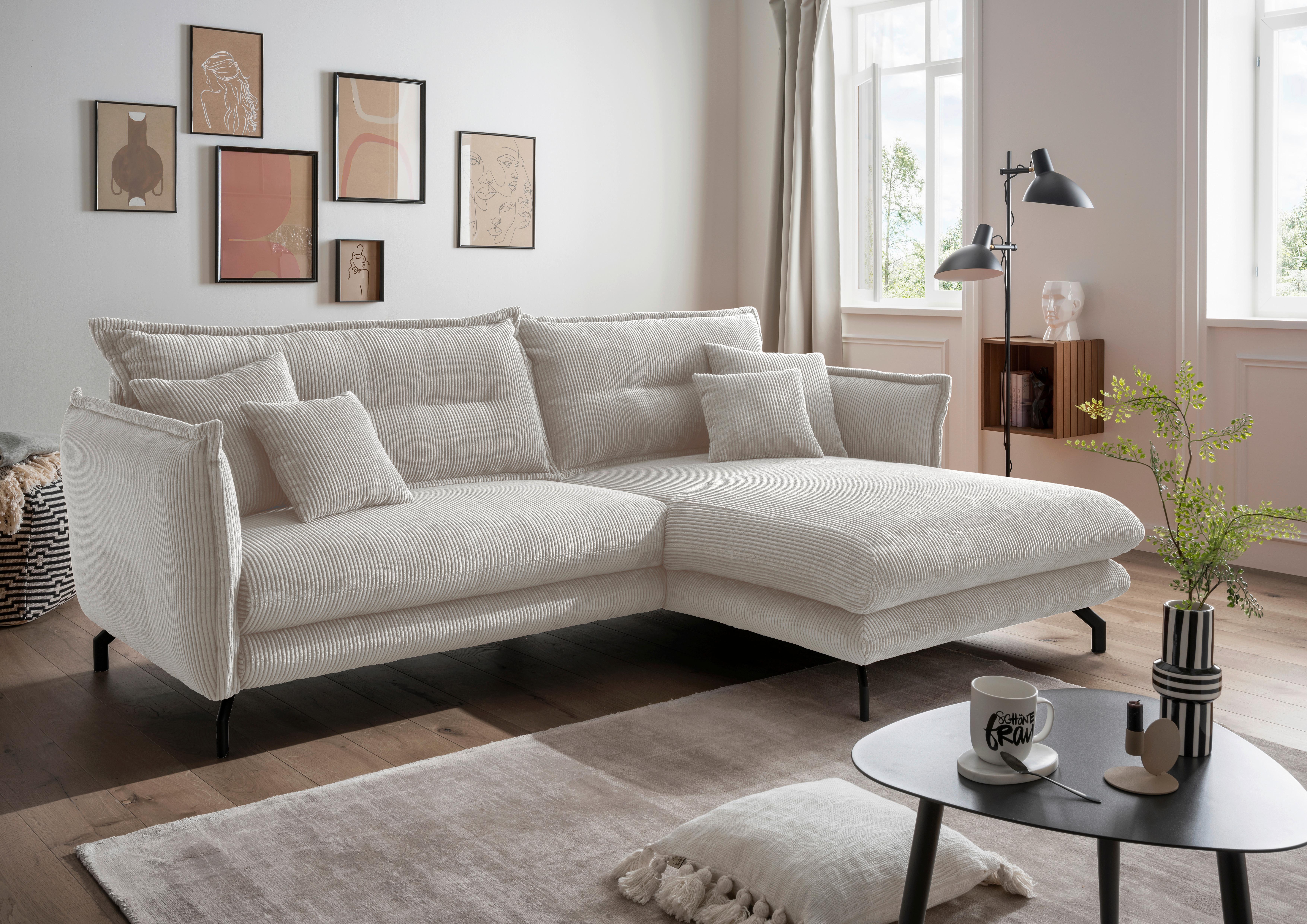 Ecksofa Lava Silberfarben S: 255/180 cm - Silberfarben/Schwarz, MODERN, Textil (255/180cm) - Livetastic
