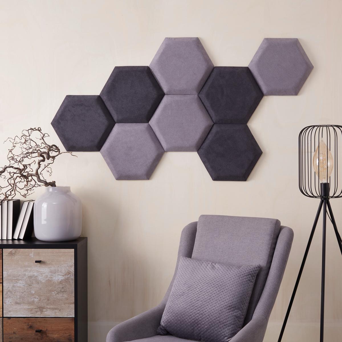 čalouněný panel 2ks, 36x32cm hexagon, antracitová - antracitová, Basics, textil (36/32/4cm) - MID.YOU