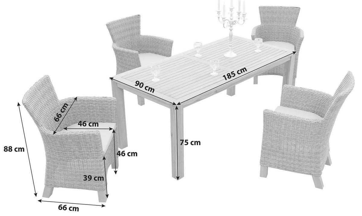 Gartengarnitur 5-Tlg. Toskana Akazie/Aluminium - Naturfarben/Braun, ROMANTIK / LANDHAUS, Holz/Kunststoff - Ambia Garden