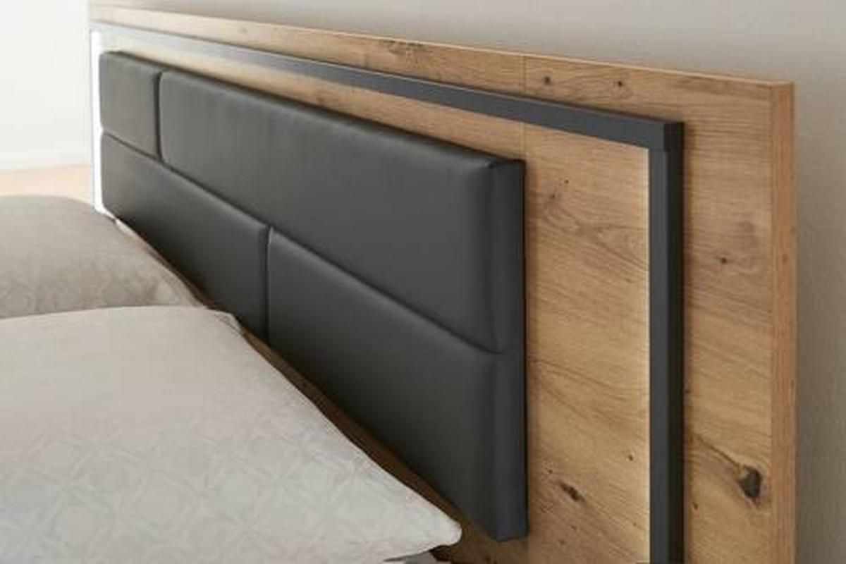 Doppelbett Mit Nachtkästchen 180x200 Cm Bilbao Grau/eiche - Eichefarben/Grau, Design, Holzwerkstoff/Textil (180/200cm) - Rauch Möbel
