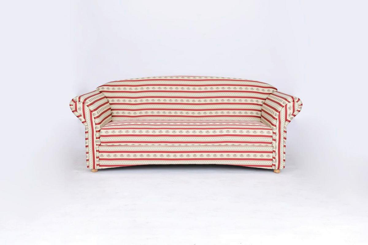 3-Sitzer Loretta,rot gestreift Blumenmuster, ca. 204x83x85 cm - Hellbraun/Bordeaux, Basics, Holz/Textil (204/83/85cm)