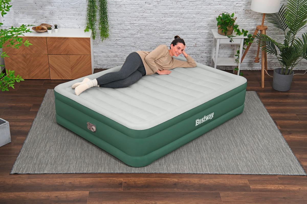 Luftbett Sam 203x152x46 Cm Bis 350kg, Inkl. Pumpe - Dunkelgrün/Grau, KONVENTIONELL, Kunststoff/Metall (203/152/46cm) - Bestway
