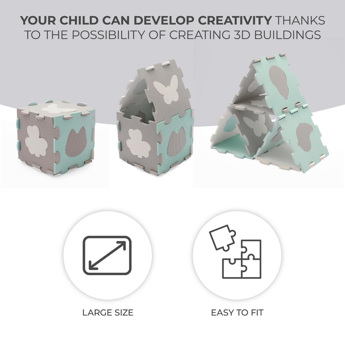 Bodenpzuzzle Luno Shapes Mint, B/H/T: 165x1,2x185cm - Weiß/Grau, Basics (165/1.2/185cm) - Kinderkraft