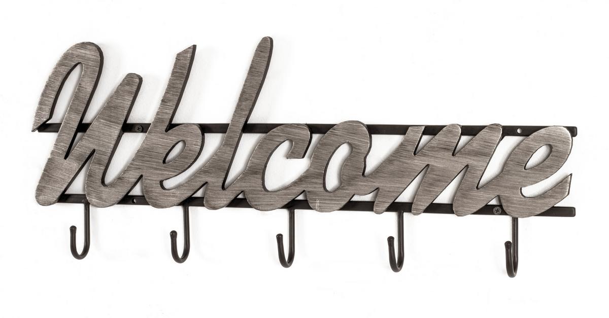 LIŠTA S HÁČIKMI WELCOME18 - čierna/strieborná, Modern, kov/kompozitné drevo (60/22/4cm)