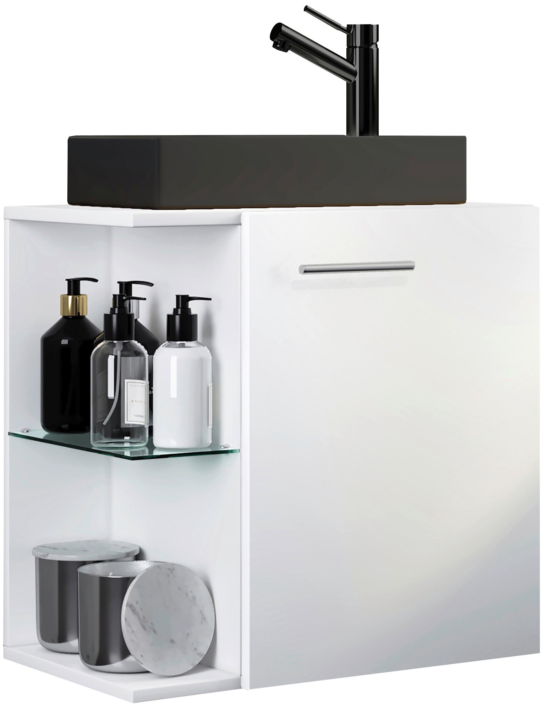 WASCHTISCHKOMBI HAUSA BL - Schwarz/Weiß, MODERN, Glas/Keramik (52cm) - MID.YOU