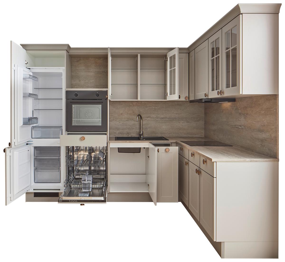 Eckküche Ip 4250 - Hellgrau/Braun, ROMANTIK / LANDHAUS, Holzwerkstoff (276,6/215cm) - Impuls