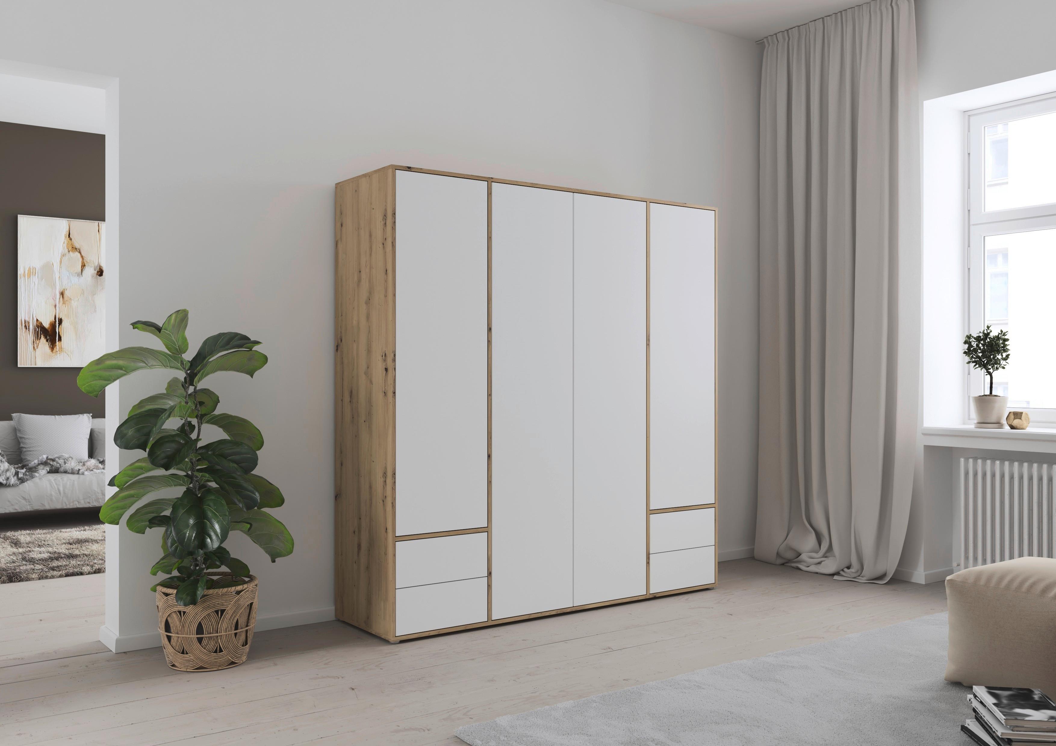 Drehtürenschrank Nabila Weiß Eiche Artisan Dek. - Weiß/Eiche Artisan, MODERN, Holzwerkstoff (187/194/53cm) - Rauch Möbel