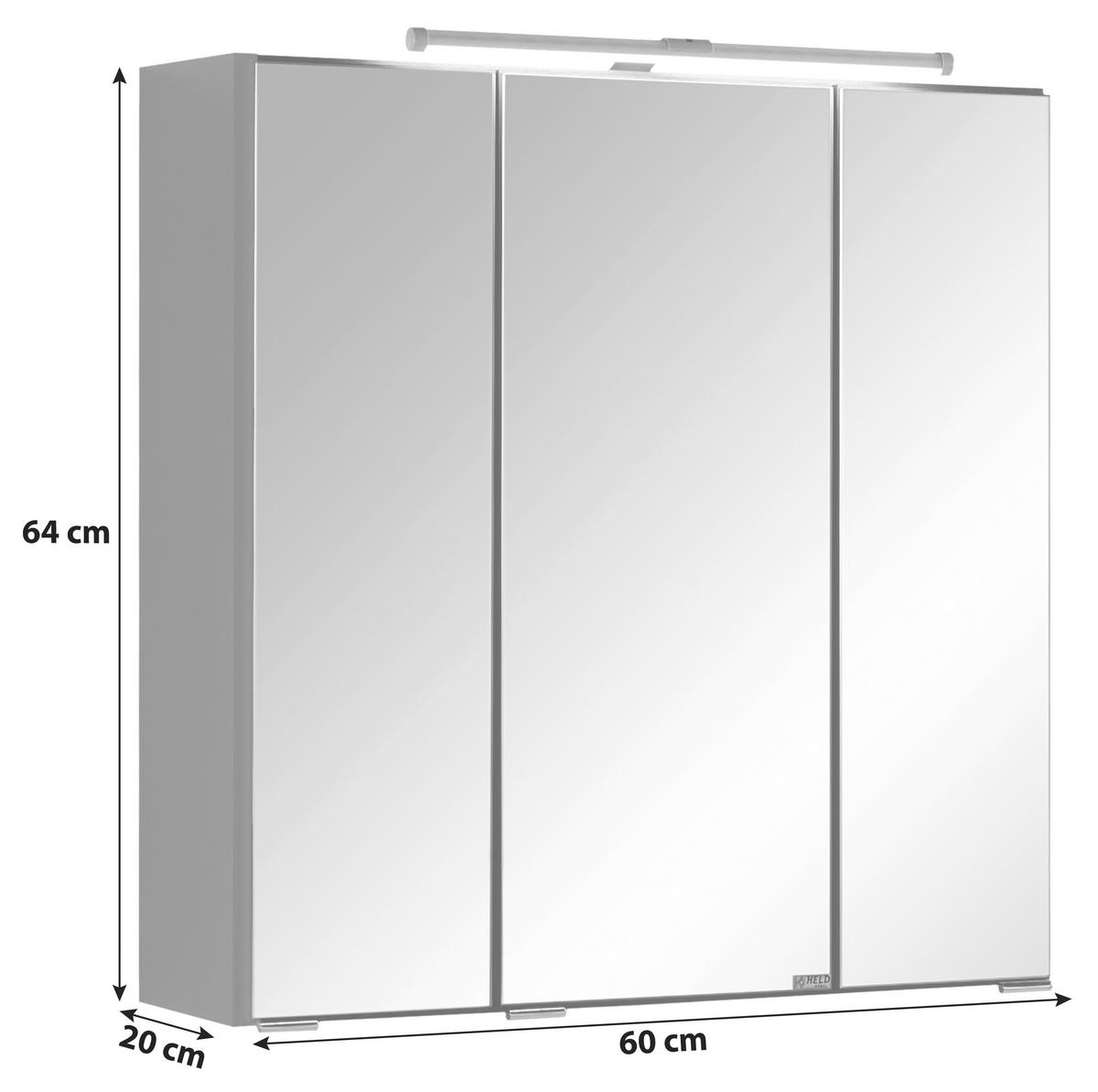 Spiegelschrank mit Türdämpfer + Led Cardiff B: 60cm, Graphit - Graphitfarben, KONVENTIONELL, Glas/Holzwerkstoff (60/64/20cm) - Held