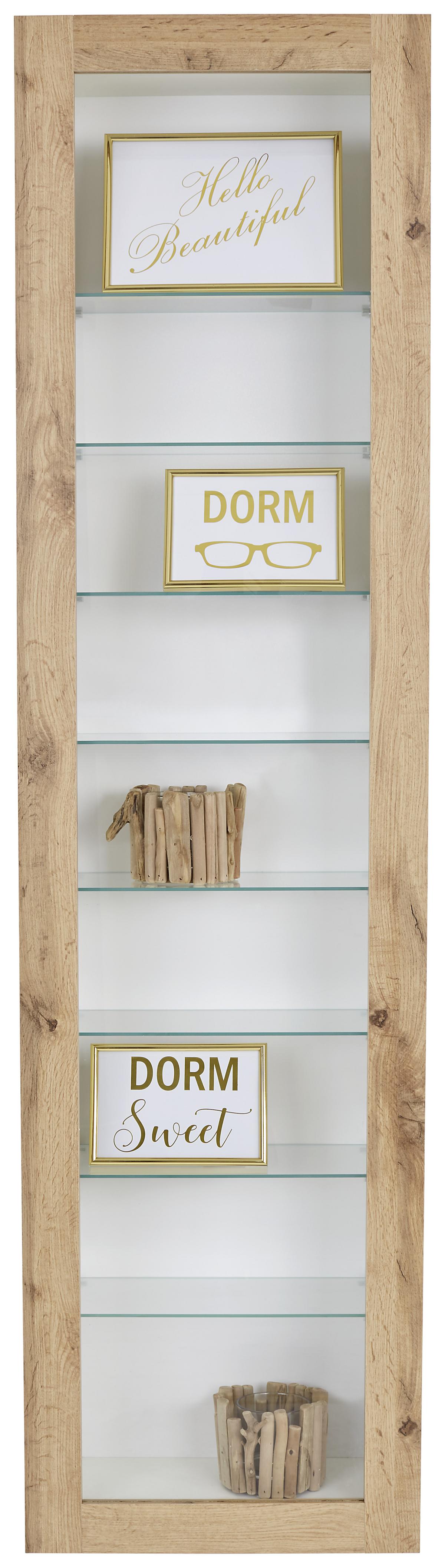 ZÁVESNÁ VITRÍNA BONI - biela/farba duba, Modern, kompozitné drevo/sklo (42/168,5/17cm)