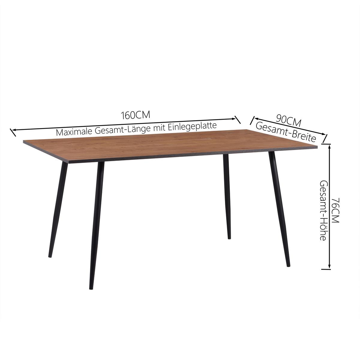 Esstisch Tom 160x76x90 Cm Naturfarben/schwarz - Schwarz/Naturfarben, MODERN, Holzwerkstoff/Metall (160/76/90cm)
