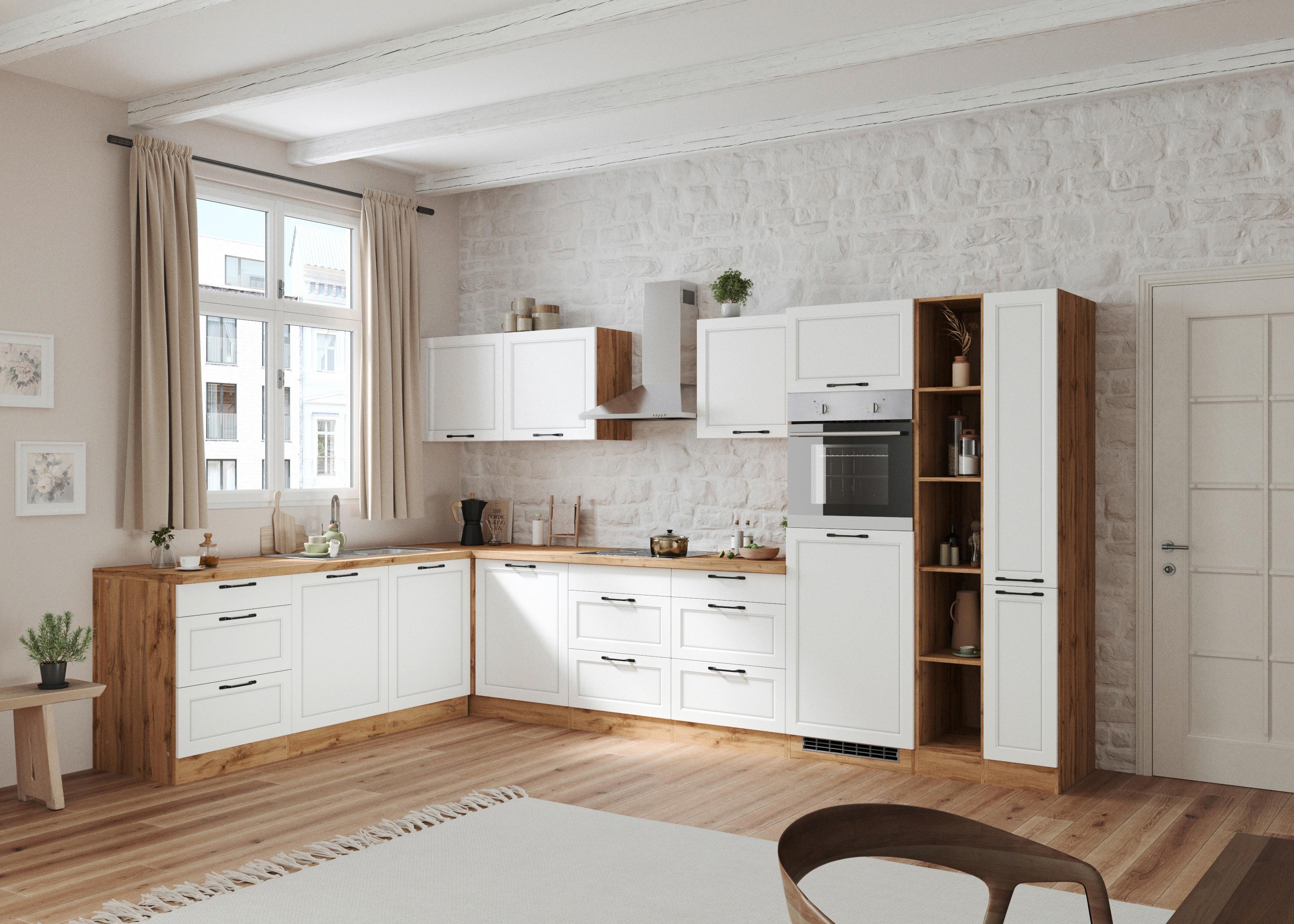 Eckküche Meran mit Geräten 240x360 cm Weiß/Eiche Dekor