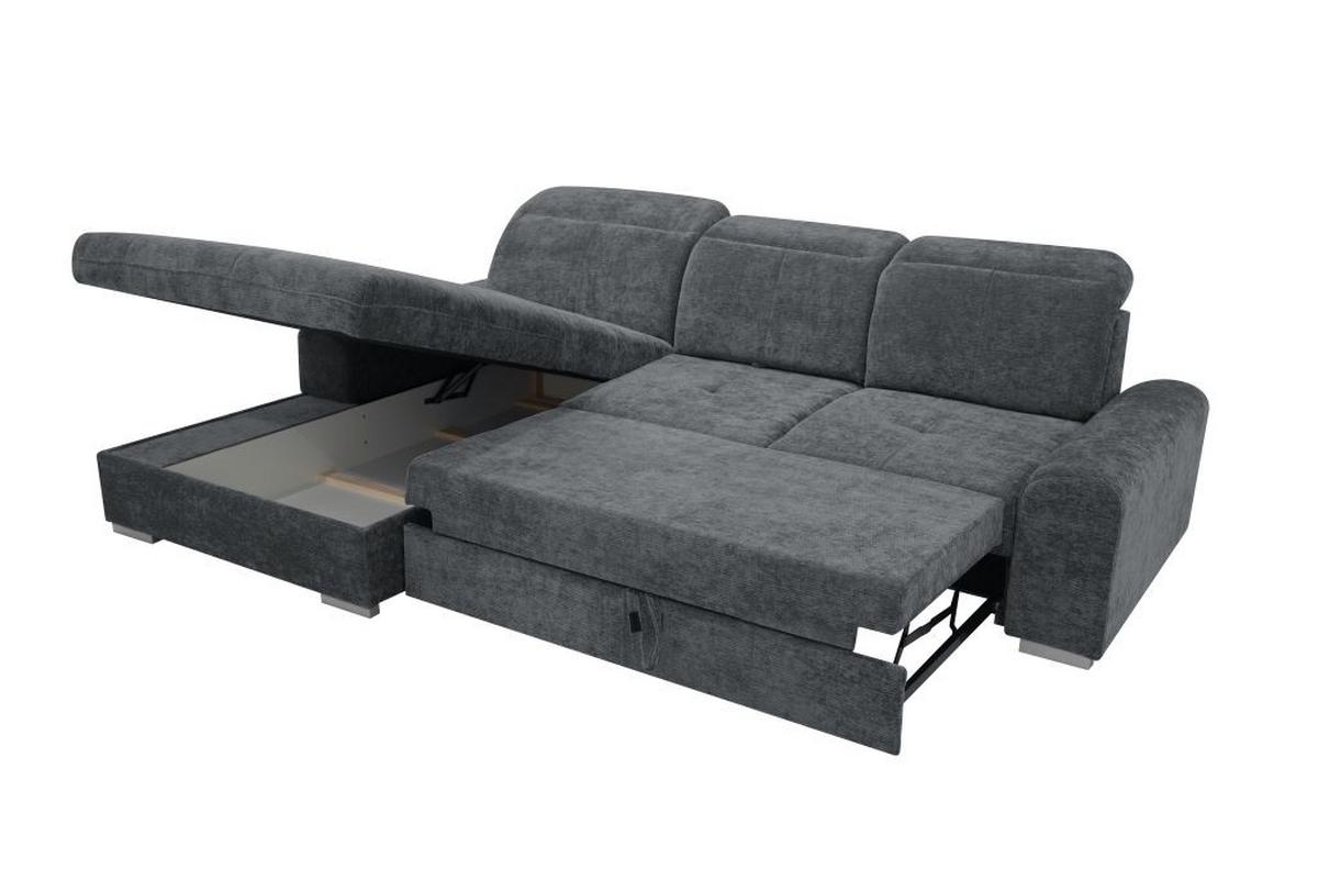 Rohová sedačka MALAGA, levá, šedá žinylka - šedá/barvy chromu, Konvenční, kov/dřevo (203/286cm) - Ondega