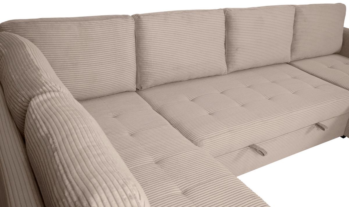 Souprava U MALTE, levá, šedobéžový manšestr - černá/šedobéžová, Moderní, textil/plast (178/305/155cm) - Based