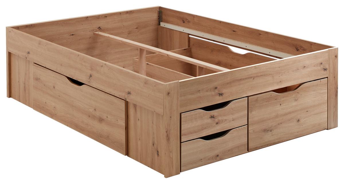 Stauraumbett Noah - Eiche Artisan, KONVENTIONELL, Holzwerkstoff (140/200cm)
