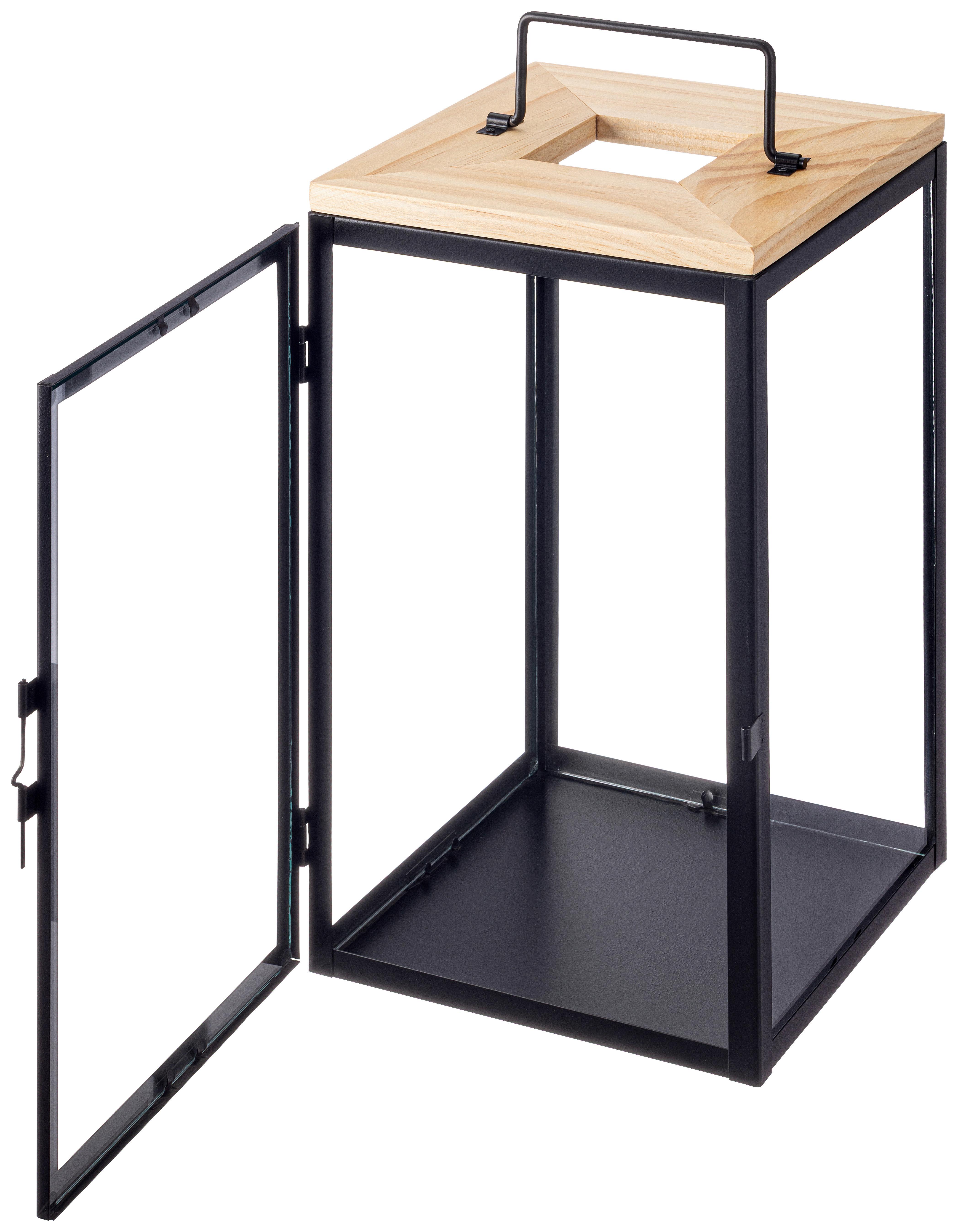 LATERNE Denis H: 35 cm - Schwarz/Naturfarben, KONVENTIONELL, Glas/Holz (20/21/35cm) - Luca Bessoni