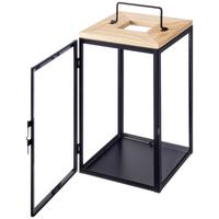 LATERNE Denis H: 35 cm - Schwarz/Naturfarben, KONVENTIONELL, Glas/Holz (20/21/35cm) - Luca Bessoni