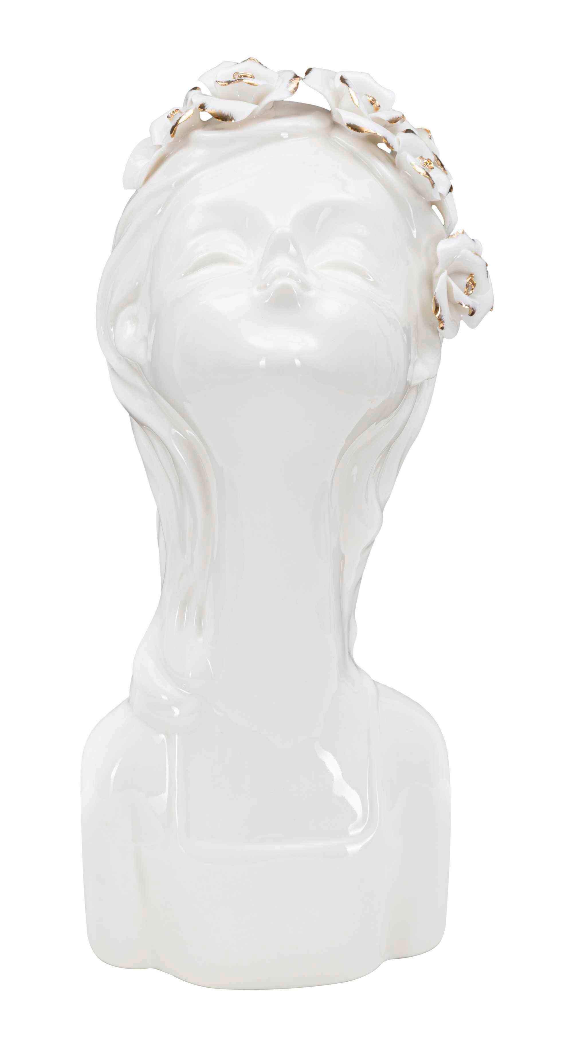 Vase Young Lady Roses Weiß, Goldfarben B: 10 Cm - Goldfarben/Weiß, Basics, Keramik (10/26/14cm)