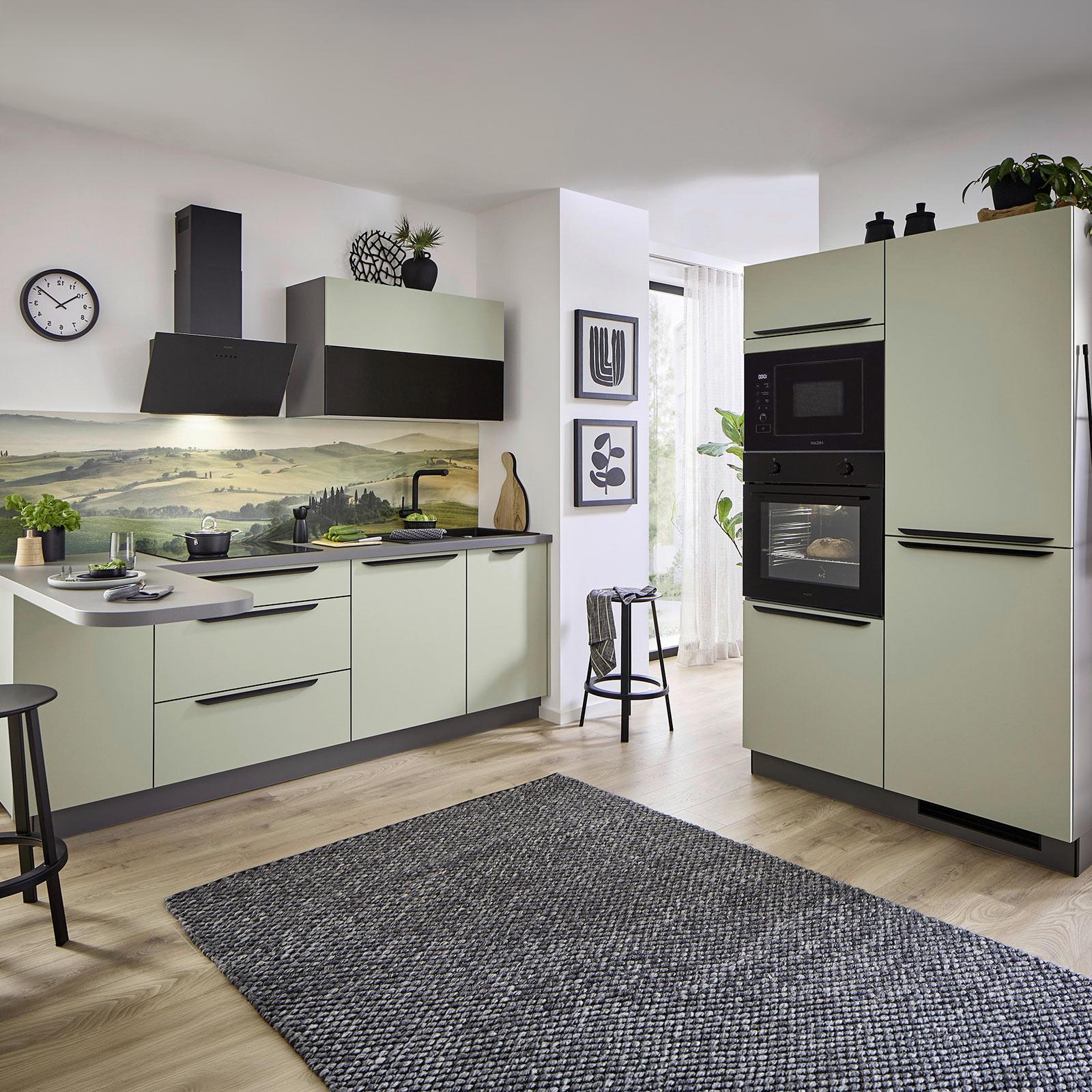 ECKKÜCHE CLEAN - Salbeigrün/Anthrazit, MODERN, Holzwerkstoff (238,8/120cm) - Express-Kuechen