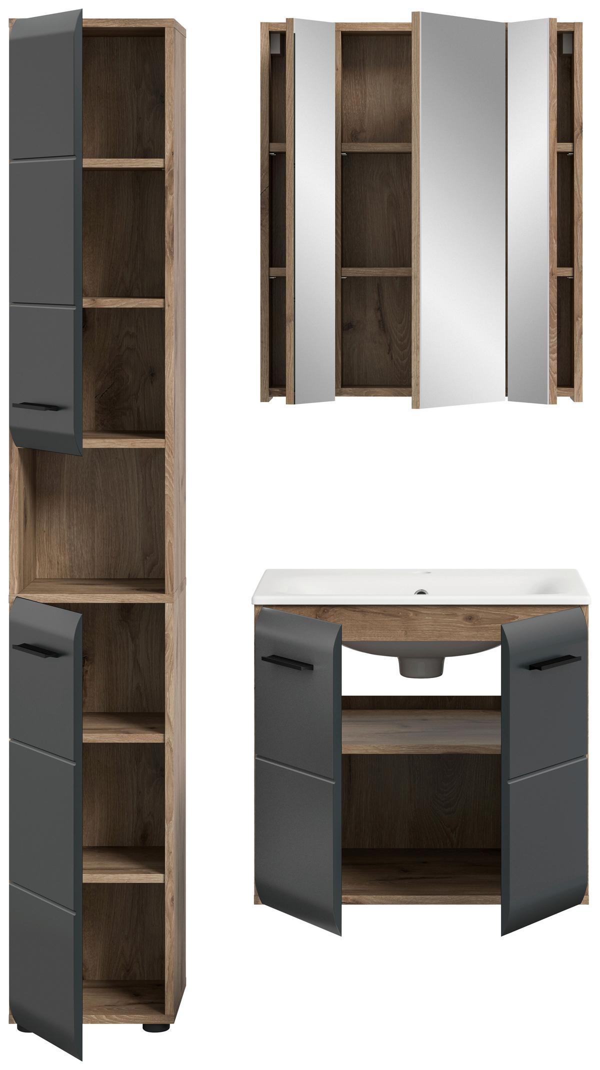 Koupelna Ice 3-dílna, černá/Dub tmavý - černá/tmavý dub, Basics, kompozitní dřevo/plast (90cm) - MID.YOU