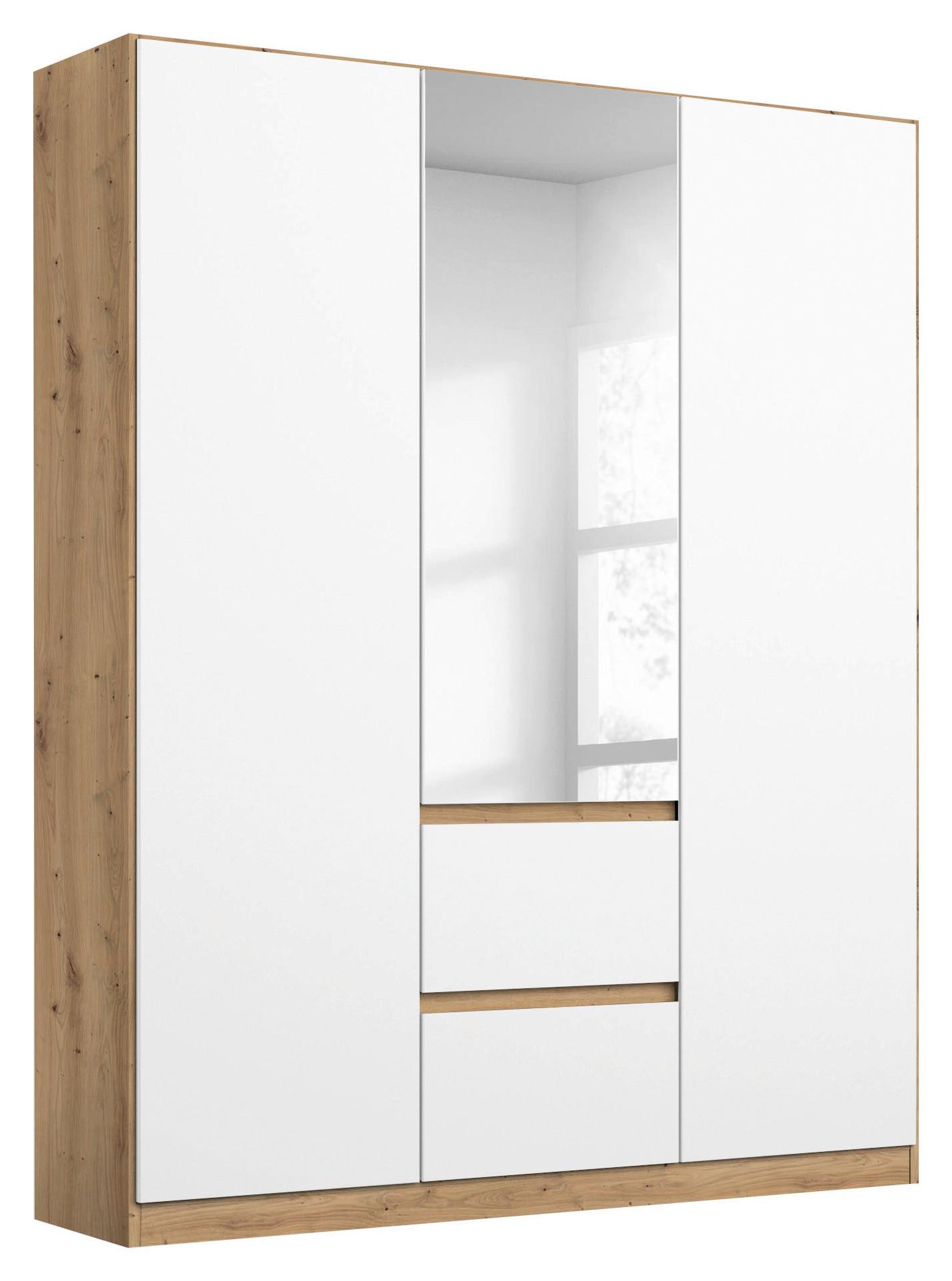 Drehtürenschrank Nidda Eiche Artisan B: 136 cm - Silberfarben/Weiß, Basics, Holzwerkstoff (136/197/54cm) - Rauch Möbel