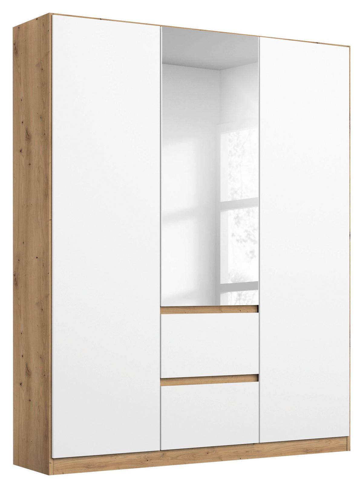 Drehtürenschrank Nidda Eiche Artisan B: 136 cm - Silberfarben/Weiß, Basics, Holzwerkstoff (136/197/54cm) - Rauch Möbel
