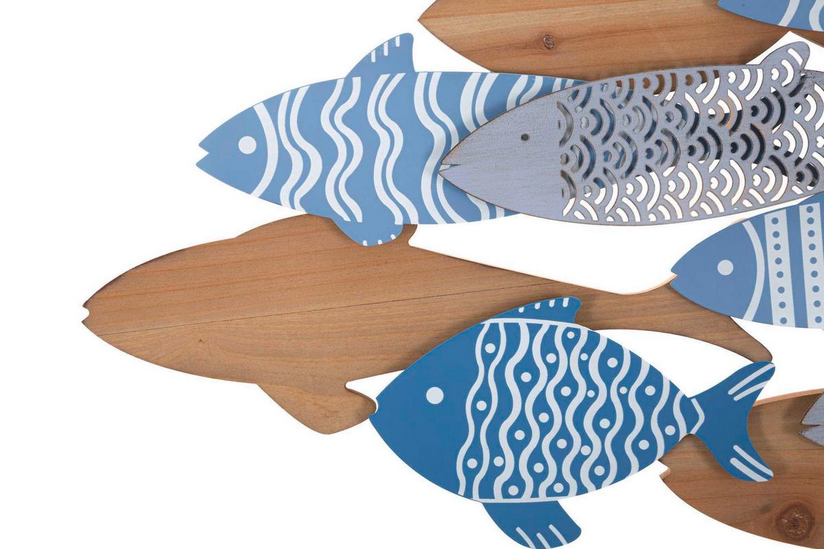 Wanddeko Fish Sea Blau, Wildeiche Dekor B: 91 Cm - Basics, Holzwerkstoff/Metall (91/33.5/3cm)